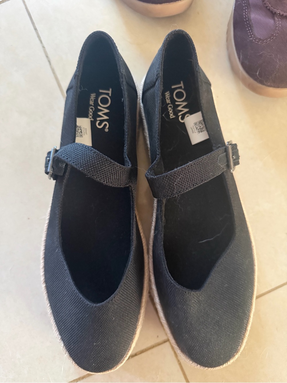 TOMS Black Canvas Mary Jane Flats with Buckle - NEW NEVER WORN.